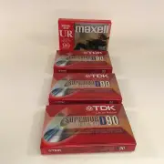 3 NEW SEALED TDK Superior D90 Blank Audio Cassette Tapes 90 Minutes +FREE Maxell