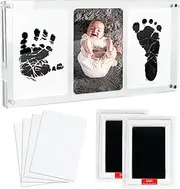 Baby Handprint Footprint Ink Pad Kit With Magnetic Acrylic Photo Frame For Mother's Day - Infant Nursery Decor, Newborn Keepsake For New Mom Gift, Clean Touch Picture Frame For Babyshower Gifts