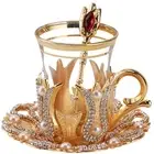 (Set of 6) Turkish Tea and Coffee Glasses Cups Set with Saucers Holders Spoon...