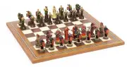 Hand Painted Robin Hood Chessmen With Felted Bottoms Mosaic Chess Board Set