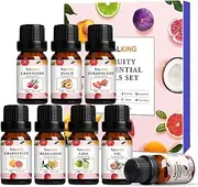 SALKING Fruit Essential Oils Set, Includes Peach, Strawberry, Grapefruit, Cranberry, Bergamot, Lime, Figs, Coconut, Aromatherapy Oil, for Home Fragrance, Natural Cleaning, Relax, Fresh Air , Humidifiers, Massage 8x10ml