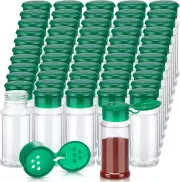 100 Plastic Spice Bottles 3.3 Oz Seasoning Jars with Green Shaker Lids