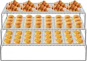 Stackable Baking Rack Set - Triple Tier Cooling Rack for Bread Cookies Pastry, Oven Safe Steel Rack | Multilayer Baking Tray for Kitchen Cake Grill Cooking Party Dessert Prep