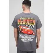 Mens Charcoal Oversized Disney Cars Lightning McQueen License T-Shirt