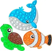 COOIRE 3 Pack Push Bubble Fidget Sensory Toys, Silicone Squeeze Autism Anxiety Stress Relief Educational Popping Toys for Kids Adults - Clown Fish, Whale, Turtle, Yellow