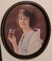 Coca Cola Tray Oval Woman Lady Drinking a Coke from a Glass Metal Tin