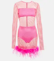 [Giuseppe di Morabito] Giuseppe di Morabito Embellished feather-trimmed minidress M/L pink