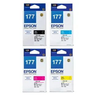 【跨店享22%點數回饋+滿萬加碼抽獎】EPSON 原廠墨水 T177 墨水 (四色一組) 適用XP-102/XP-202/XP-302/XP-402/XP-225/XP-422