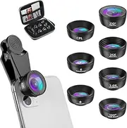 Criacr Phone Camera Lens, 198°Fisheye Lens, 0.63X Macro Lens and 15XWide Angle (Screwed Together), Clip on 3 in 1 Cell Phone Lens Kit Compatible with iPhone, Most Android Phones, Samsung