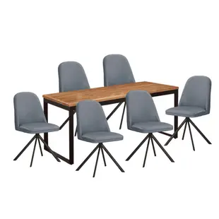 文創集 哈倫迪5尺實木餐桌皮革餐椅組合(一桌六椅組合＋餐椅二色可選)-150.5x70.5x76cm免組
