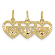 14K Yellow Gold Triple Heart Diamond-Cut Best Friends Break-Apart Pendant