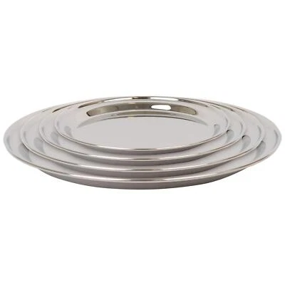 4pc 25.5cm-40.5cm Round Stainless Steel Serving Tray Set Food Tea Dinner Trays