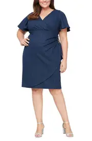 SL FASHIONS Surplice Neck Glitter Side Crystal Embellished Sheath Shift Dress
