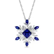 5.0mm Princess-Cut and Marquise Blue Lab-Created Sapphire with Diamond Accent Snowflake Pendant in Sterling Silver