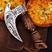 Viking Pizza Axe Hand-Forged Multipurpose Viking Butcher Axe With Leather Sheath