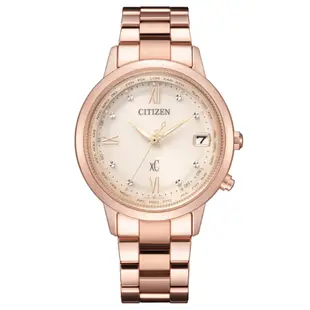 CITIZEN 星辰 xC 亞洲限定 光動能 輕量鈦金屬 電波對時淑女腕錶-玫瑰金36mm(CB1132-51W)