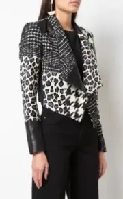 NWT Alice + Olivia Harvey Leather Patchwork Draped Lapel Blazer Jacket M