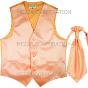 New Men's Tuxedo Vest Waistcoat Horizontal Stripes Ascot Cravat prom party Peach