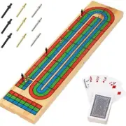 Traditional Wooden Cribbage Board Game Set, 3-Track Color Coded