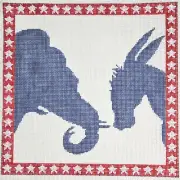 HAND PAINTED NEEDLEPOINT CANVAS: REPUBLICAN ELEPHANT, DEMOCRATIC DONKEY BM