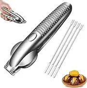 Nutcracker Chestnut Clip with 4 Picks, Nut Cracker Sheller Walnut Pliers, 304 Stainless Steel Chestnut Cutter Tool Metal Nut Opener Plier, Kitchen Tools Protable Dried Fruit Opener