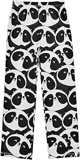 [ZZXXB] Black and White Panda Pattern Boys Long Pants Soft Trousers Elastic Waist Kids Lounge Bottoms with Pockets S-XL