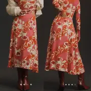 NWT Anthropologie Marimekko Volyymi Serenaadi Pink Red Floral A Line Midi Skirt