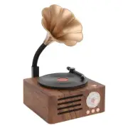 Vintage Record Player, Portable Wood Grain Turntable with Copper Horn, FM Rad...