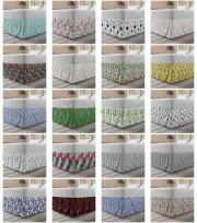 Ambesonne Flower Design Bedskirt Elastic Wrap Around Skirt Gathered Design