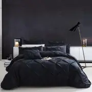 CottonMore 100% Cotton Black Diamond Pinch Pleated Pintuck Doona Quilt Cover Set - Double