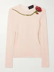 [Simone Rocha] Simone Rocha - Crystal-embellished Stretch-jersey Top - Pastel pink - UK 10 UK 10 Pink