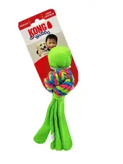 KONG Wubba Weaves Small Green Squeaky Rope Tug Toss & Fetch Dog Toy