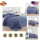 Elegant 128x120 Geometric King Quilt Set - Soft Reversible Bedspreads in Navy