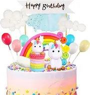 iZoeL Unicorn Cake Topper Kit Cloud Rainbow Balloon Happy Birthday Banner Cake Decoration Pack of 12 For Boys Girls Kids Birthday