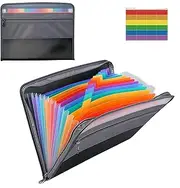 FeBohao File Organiser Expanding File A4 Binder Display Folder Document Holder Office Supplies 13 Pockets Document Organizer with Zipper Document Wallet with 24pcs Multicolor Labels