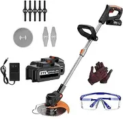 Cordless Grass Trimmer, Electric Garden Strimmer with 2 * Batteries & 3 Blades Types, Lightweight Lawn Edger for Clearing Weed and Tree Cutting