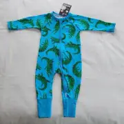 Bonds BZBVW 3G2 Crocodile Blue Printed Zip Wondersuit Romper Size 00 New