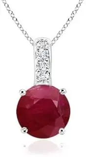 [Angara] Natural Solitaire Round Ruby Pendant Necklace with Diamond Bale in Sterling Silver/14ct Solid Gold for Women | July Birthstone Jewellery for Her