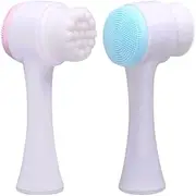 2 PC Silicone Facial Cleansing Brush Facial Scrubber Manual Exfoliating Facial Brush Face Cleanser Face Exfoliator Ultrafine Bristles for Sensitive Skin Easy to Clean Lather Well (Blue，Pink, Pack of One)