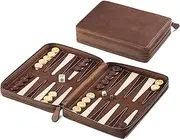 Melia Games Backgammon Deluxe Travel Backgammon Made from Finest Vintage Genuine Leather with Handmade Wooden Tiles - Crazy Tobacco