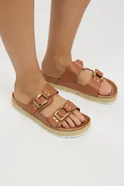 Brown Double Strap Buckle Sandals - Size 9, Women's Shoes
