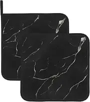 Black Textured Marble Potholders BBQ Pot Holders for Heat Resistant Potholder, Hot Pads,Cooking Baking(2-Pack)