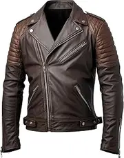 [Sumairah] Mens Lepal Blazer Punk Moto Motorcycle Biker Zipper Genuine Leather Jackets