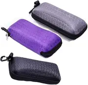 [Armastuse] 3 Set Zipper Rectangle Grid Sunglasses Case,Glasses Case,Hard Eyewear Box Protector,Honeycomb Zipper Glasses Box