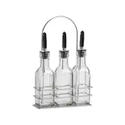 Argon Tableware 3 Piece Olive Oil Pourer Bottle Deluxe Set with Stand - Vinegar Drizzler Dispenser - 170ml