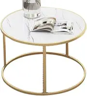 Exquisite Bedside Cabinets Marble Coffee Table, Retro Metal Combination Table Diameter 50-60CM Living Room Clothing Store Book Reading Table Side Desk (Color : A, Size : 60 * 38CM)