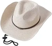 [Generic] Party Adults Unisex Solid Ribbon Cowboy Straw Hat Cow Head Fried Dough Breathable Sunshade Hat Hats Fedora