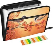 Quteprint 13 Pockets Expanding File Folder with Zipper Closure, Birds on The Branches Flower Accordion File Folder with Sticky Labels, Letter Size A4 Papers Expandable File Document Organizer