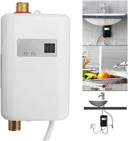 3800W/3400W Electric Water Heater Instant Tankless Water Heater, 220V Temperature Display Shower Universal,White,3800W