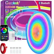 Cozylady USB Neon Rope Lights 3m,Waterproof 10ft RGB+IC LED Rainbow Lights with Bluetooth App/Remote Control,Music Sync,Running Effect Neon Strip Light for Bedroom Gaming Wall Decor Outdoor